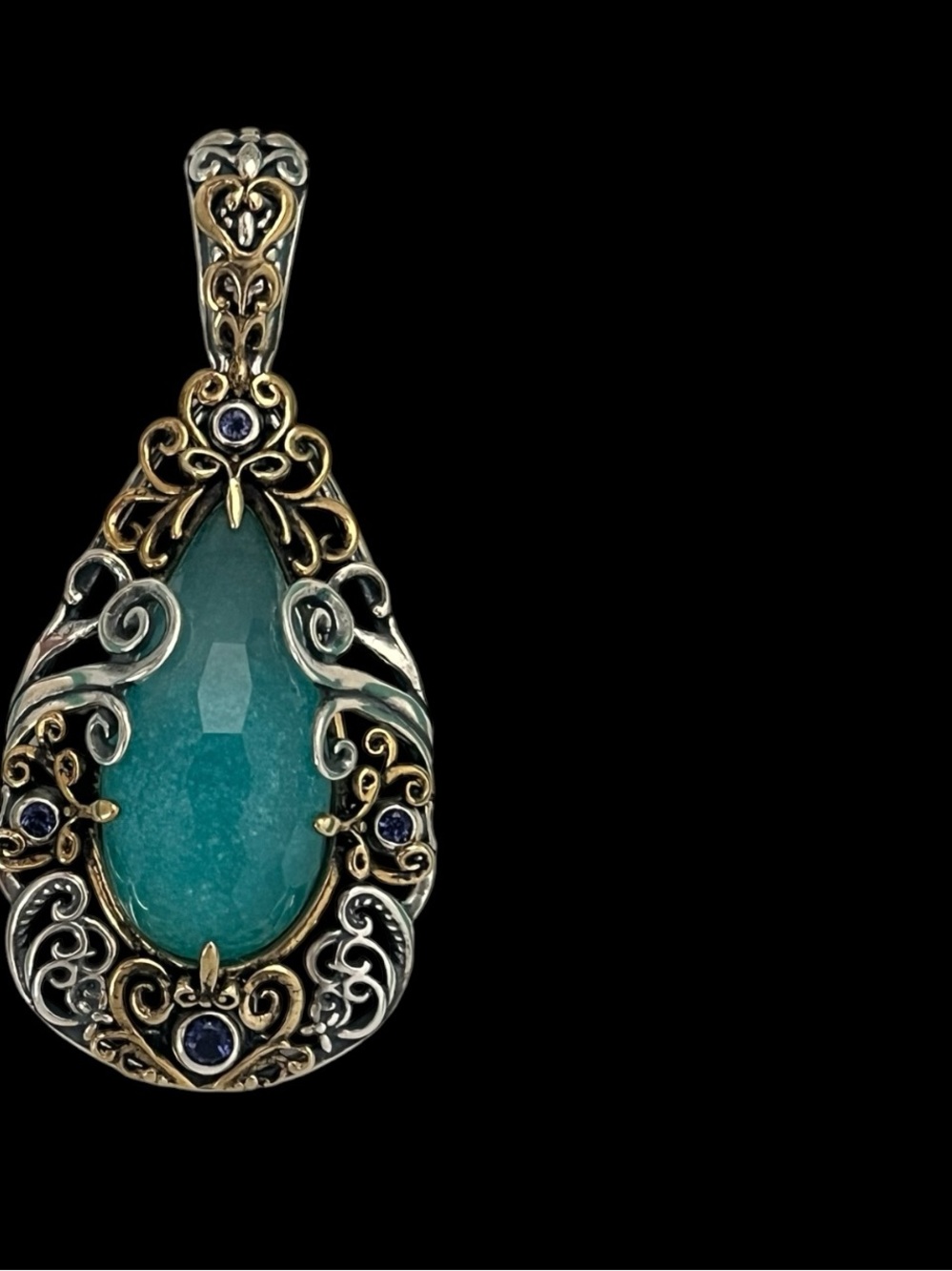 Carolyn Pollack Relios 925 Silver Brass blue quartzite amethyst pendant - Picture 2 of 13